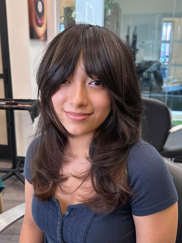 Layered Shag Bangs for Volume Balance