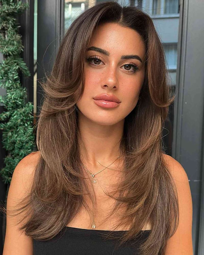Long Hair with Curtain Bangs