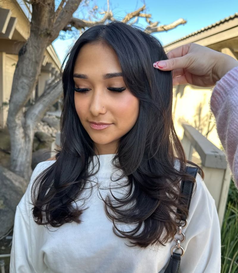 Long Layered Bangs for Subtle Framing