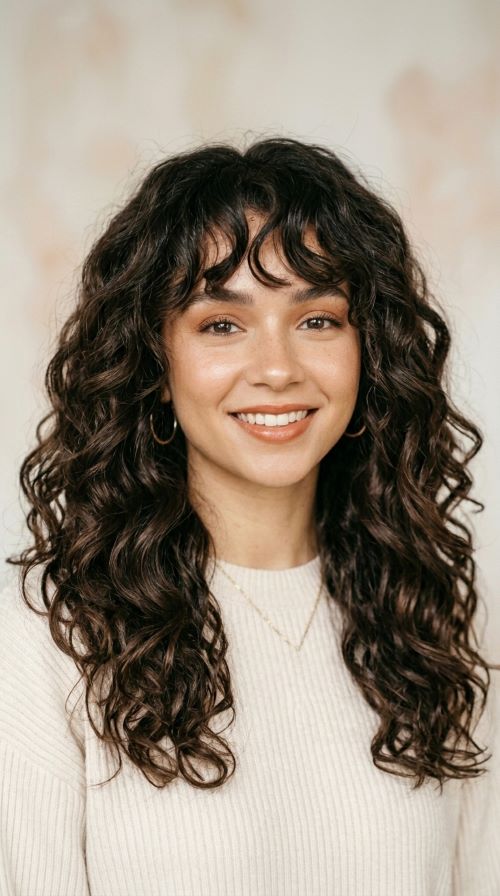 Long Curly Hair with Curly Bangs