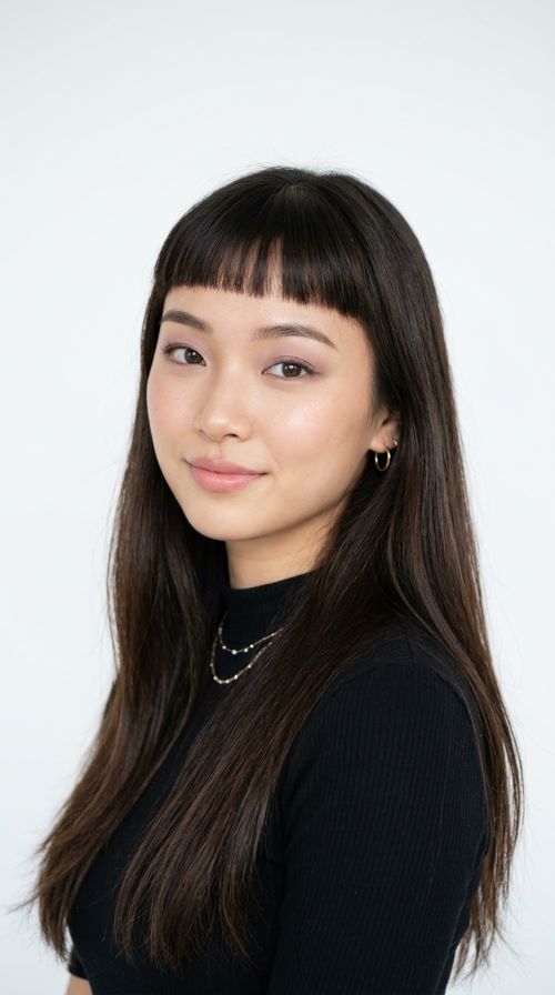 Long Hair with Baby Bangs