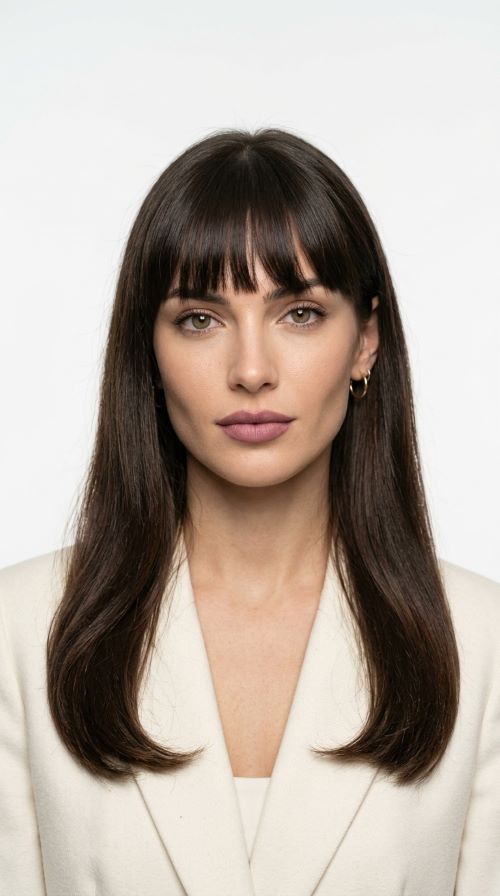 Long Hair with Blunt Bangs and Soft Ends
