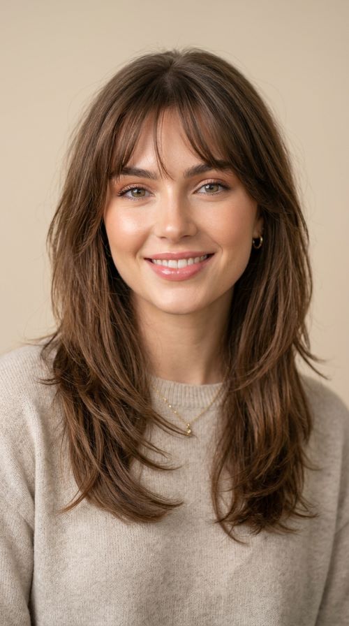 Long Straight Hair with Curtain Bangs