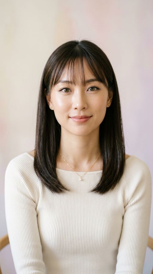 Sleek Long Hair with Thin Bangs